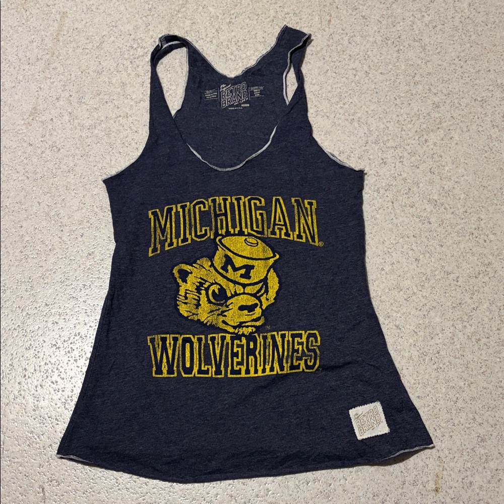 Original Retro Brand Navy Tank with Yellow Michigan Wolverines Graphic